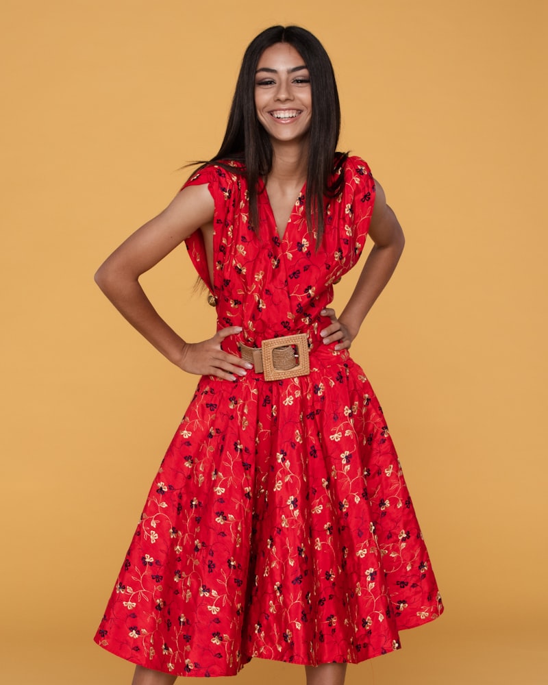 Red Floral Day Dress - 70s Dresses