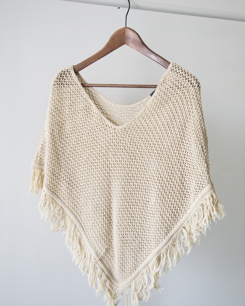 Cream Fringe Knit Poncho - 70s Knitwear