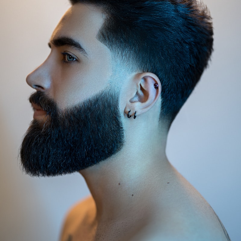 Close detail of a clean beard line and fade