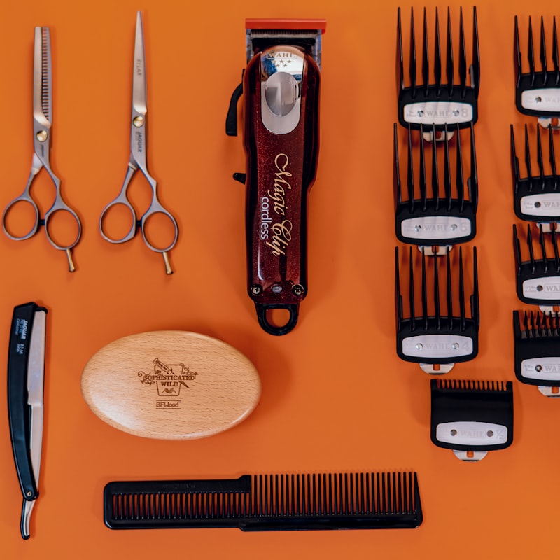 Barber's station with brass tools and clippers