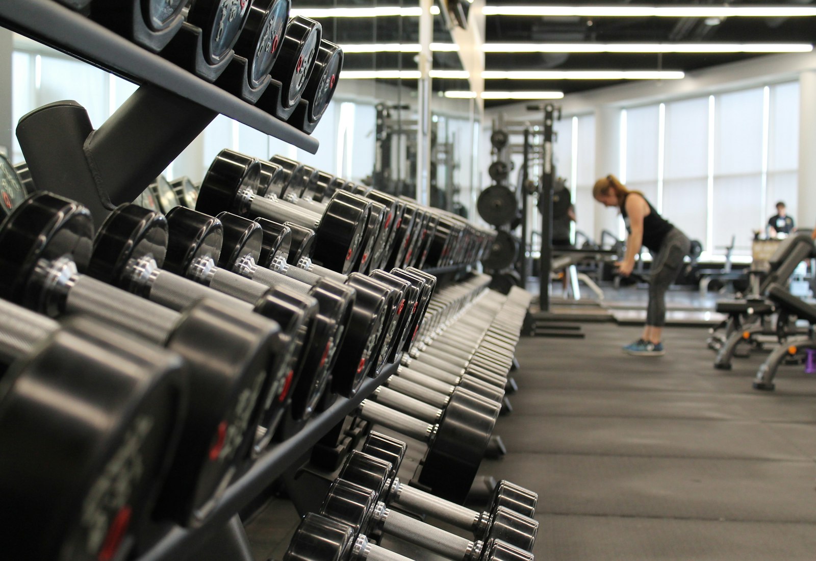 Rack of dumbbells along the floor of the Iron Republic training gym