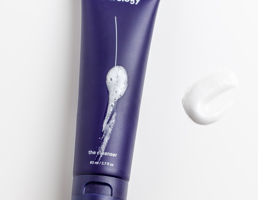 Minimal purple skincare tube photographed on a clean studio backdrop