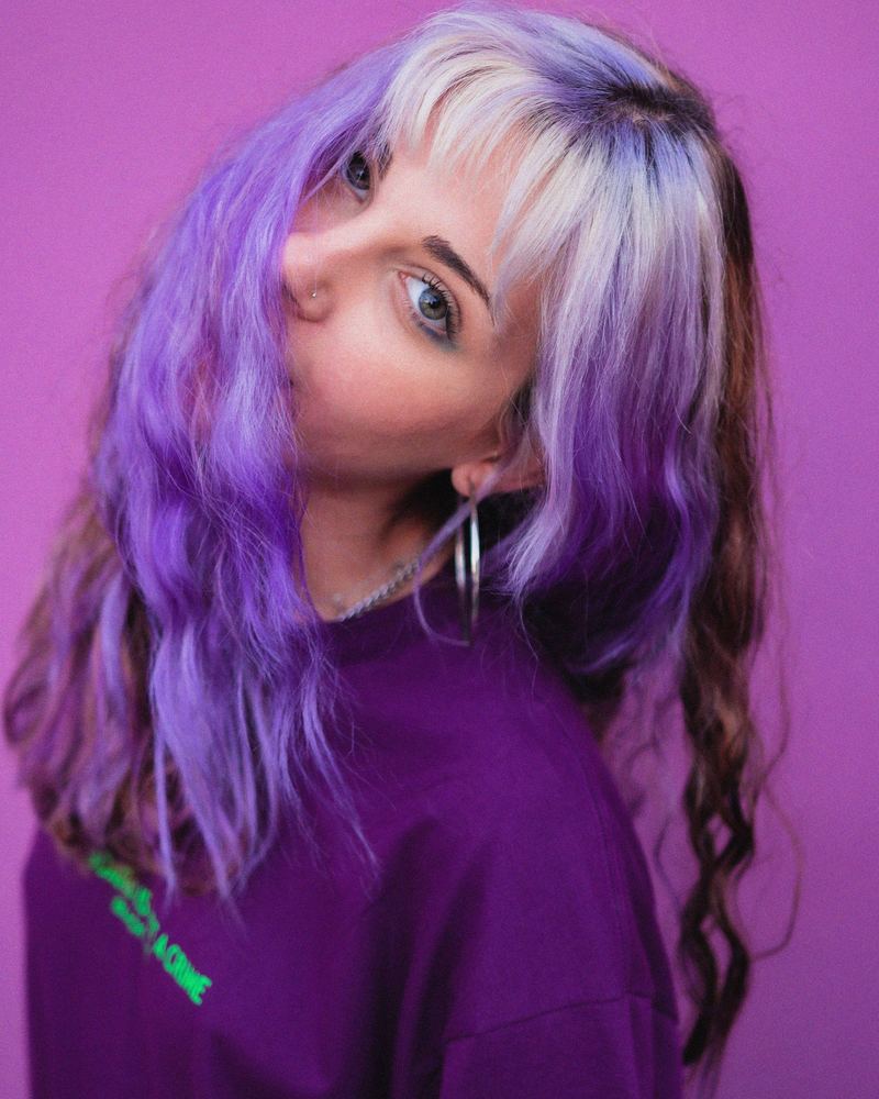 Half violet half blonde split dye