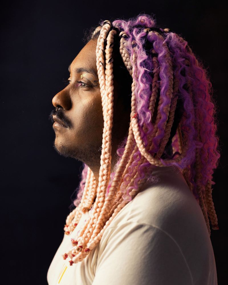 Lilac braids on a profile portrait