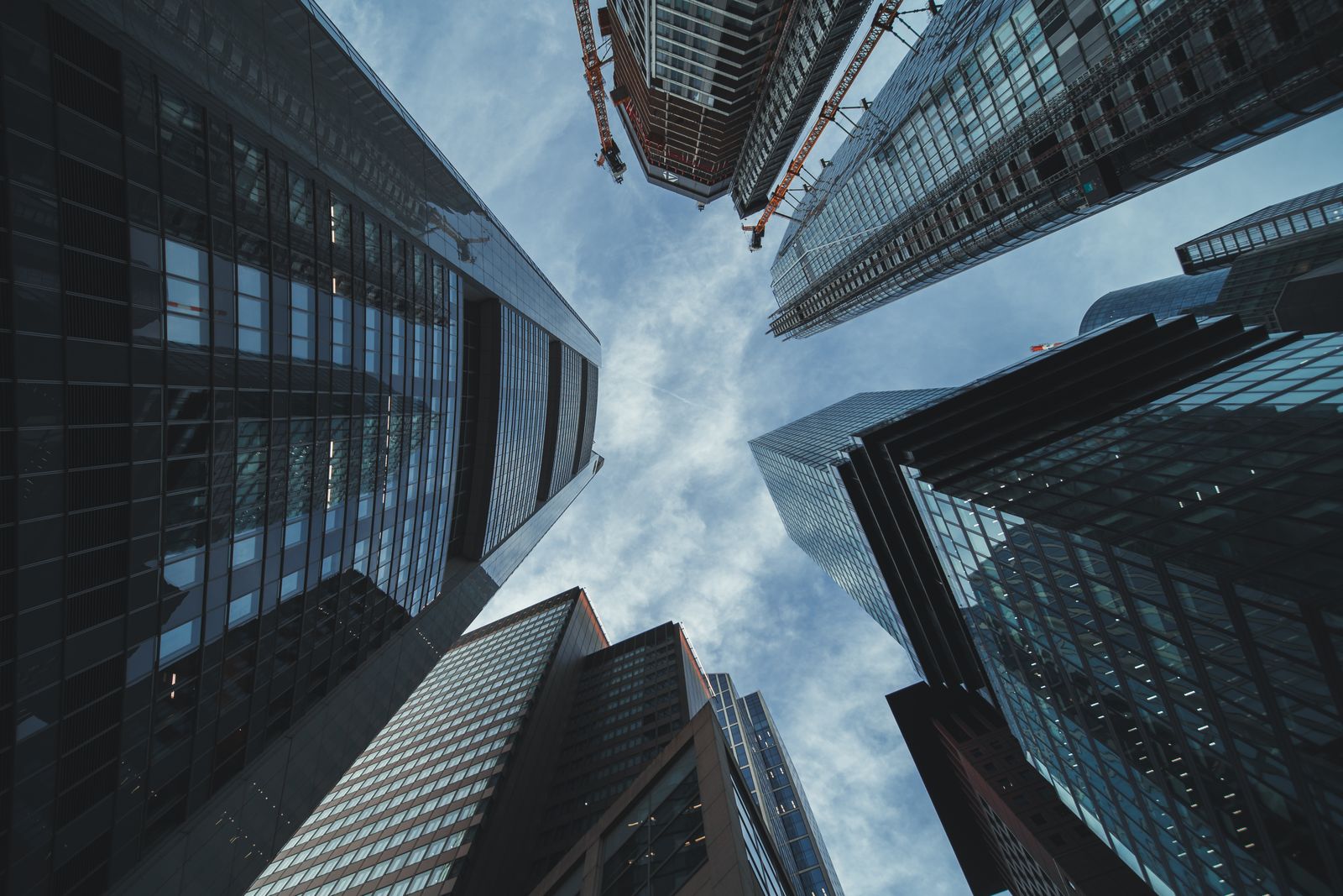 Glass towers photographed from below