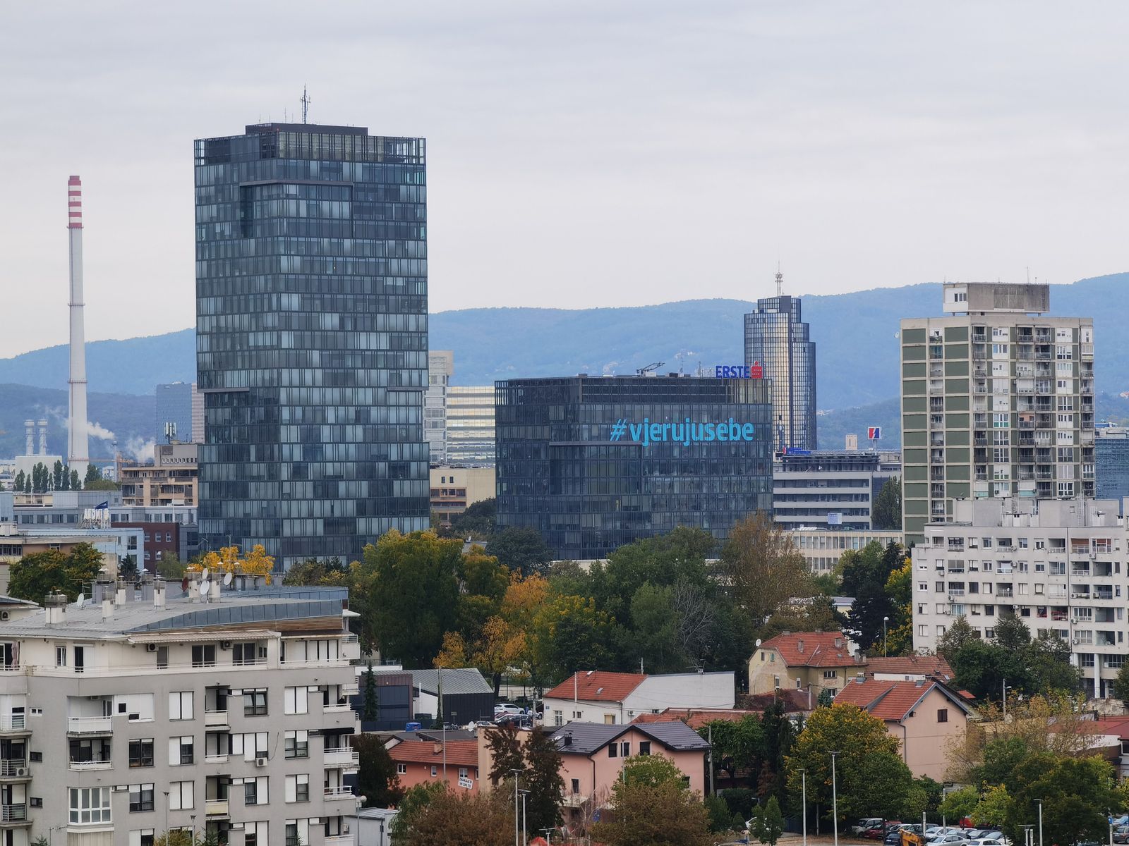 Zagreb business district towers at dusk