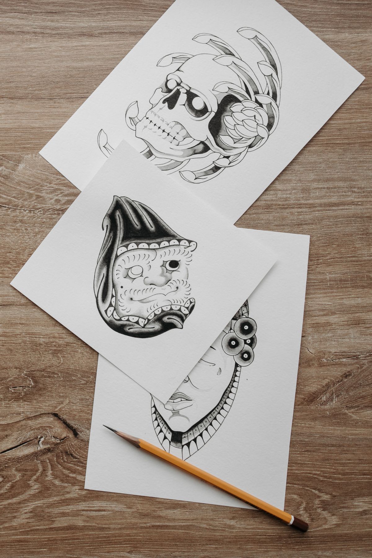 Flash sheet: skull and dagger drawing on paper