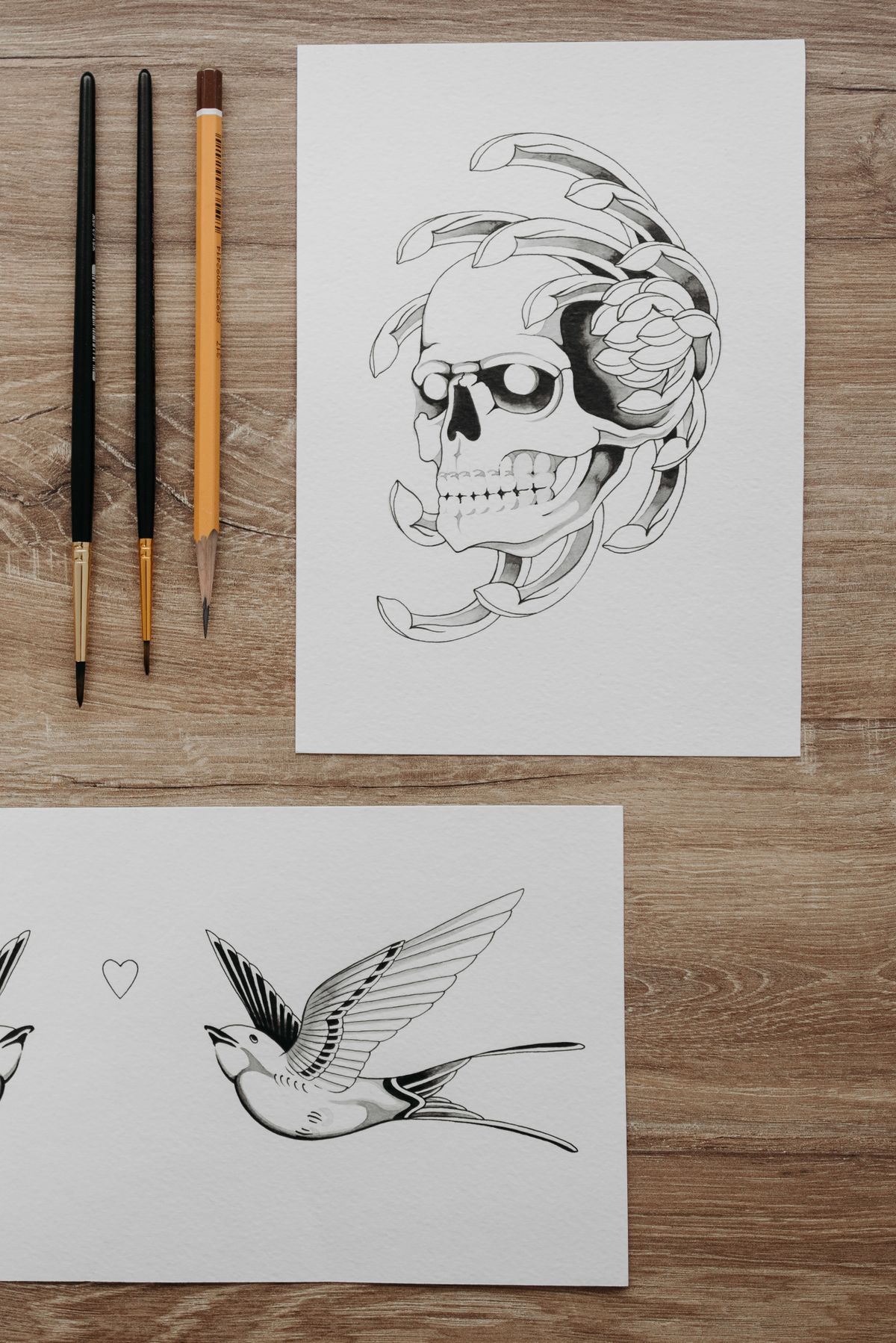Flash sheet: swallow drawing on paper
