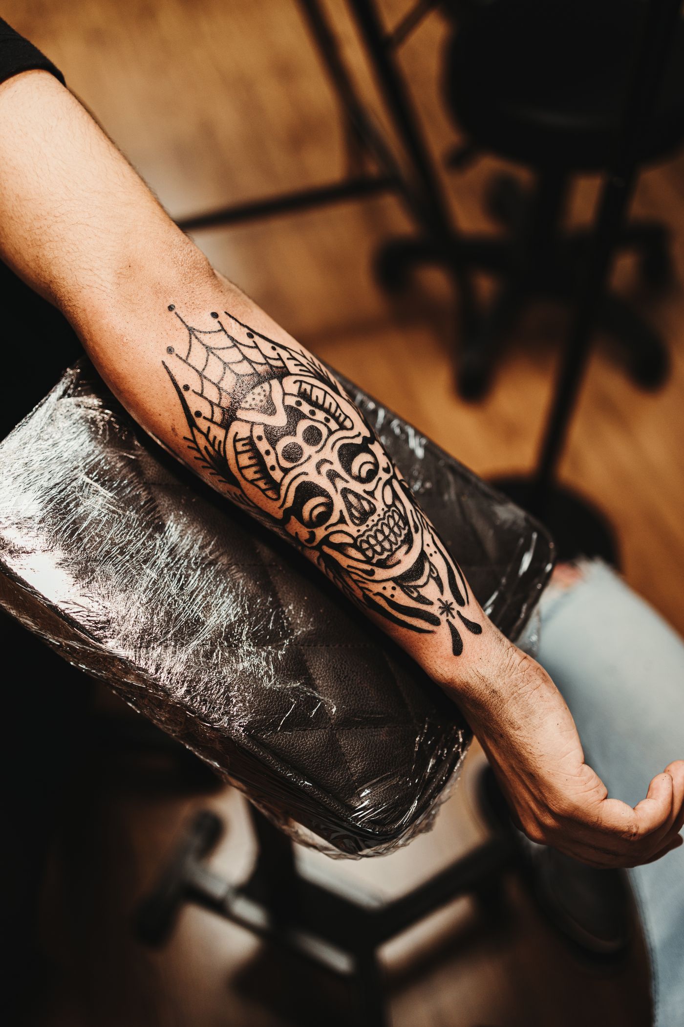 Ornamental blackwork on a hand and forearm